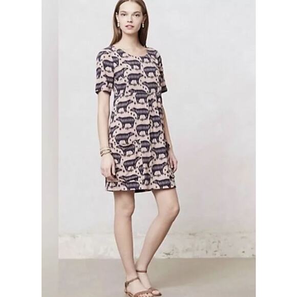 Maeve By Anthropologie Zola Bear Printed Mini Dress Size 0 - Picture 1 of 5